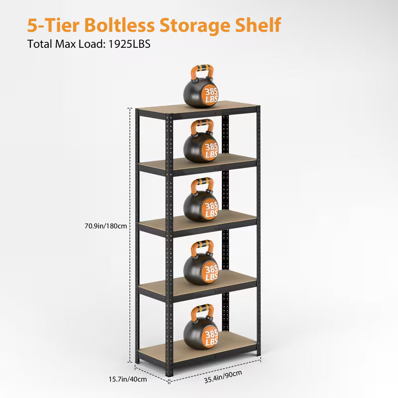 Heavy Duty 5-Tier Boltless Racking | 180 x 90 x 40cm | 875kg Capacity